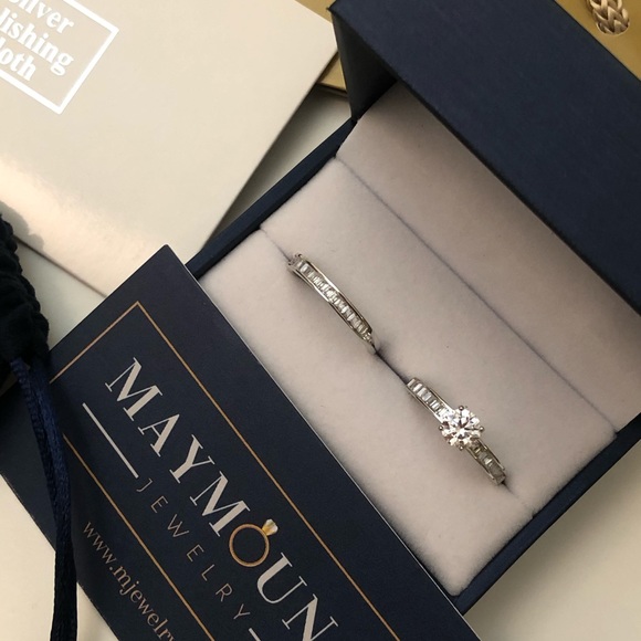 925 Sterling Silver Round & Baguette Ring Set - Picture 12 of 14